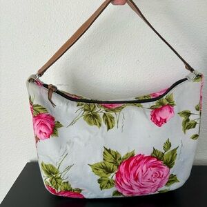 Kate Spade Cabbage Rose Blue Shoulder Bag Pink Roses Fabric Purse Vintage